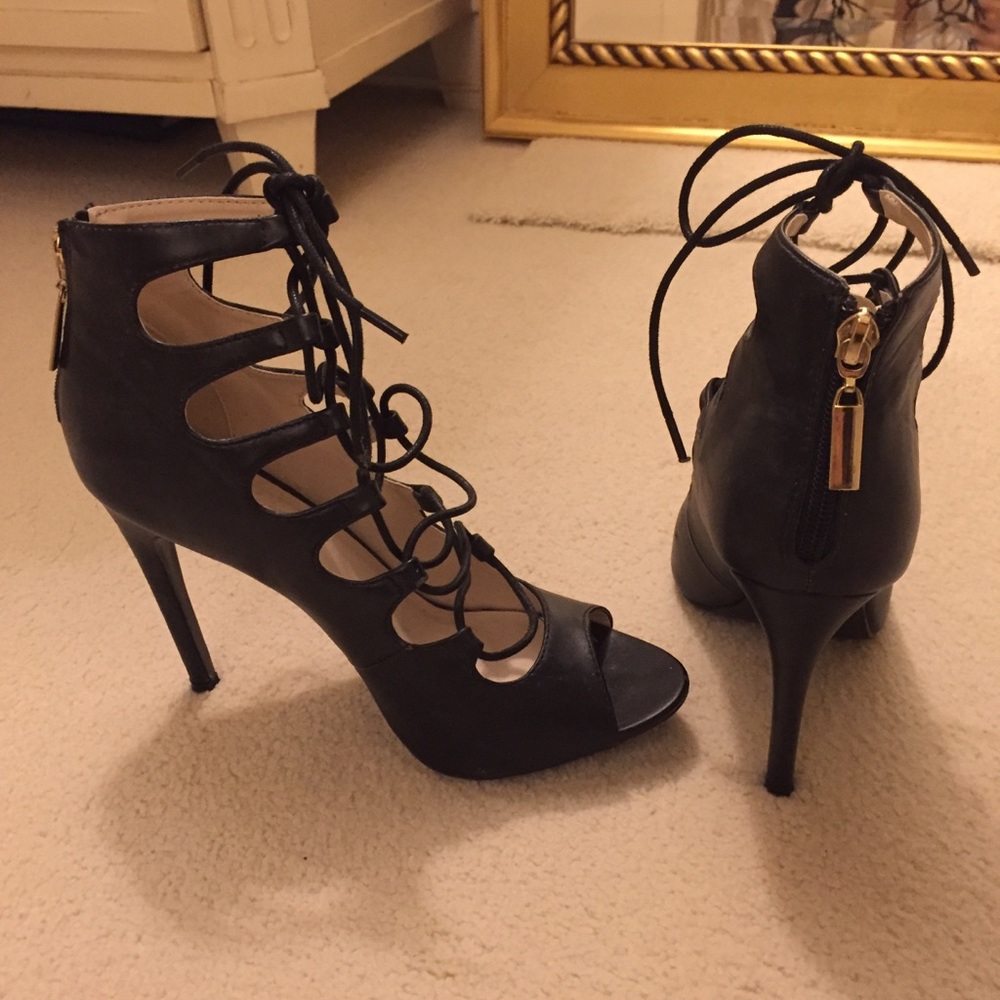 Public Desire Black Lace Up Heel Sandal